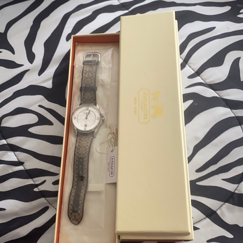 Coach unisex classic date watch- logo jacquard band